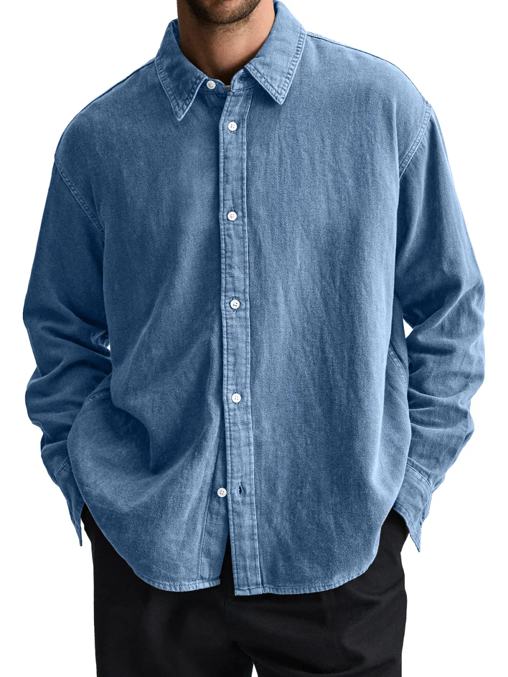 Long Sleeve Open Collar Pocket Shirt