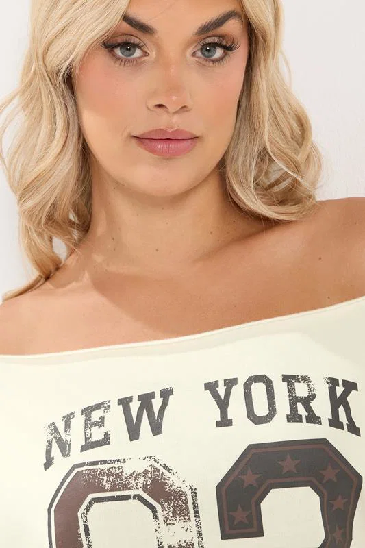 Cream 'New York' Off Shoulder Sweatshirt detail 3