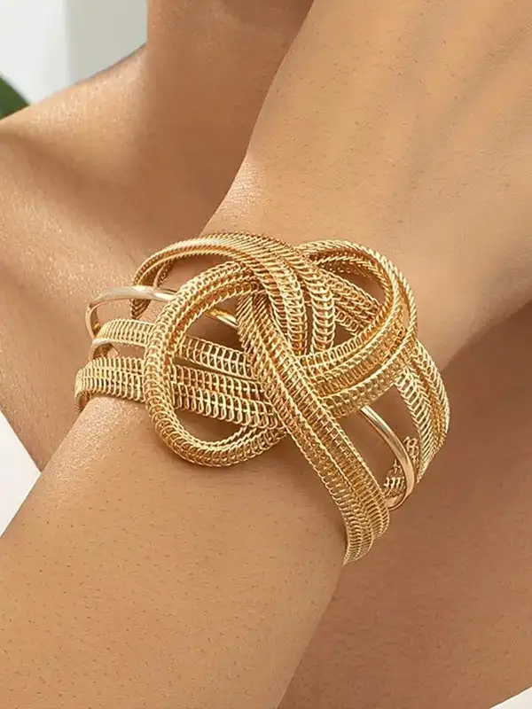 Layered Interlaced Chain Geometric Bracelet