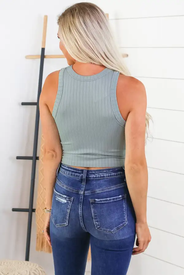Ribbed O-neck Cropped Tank Top