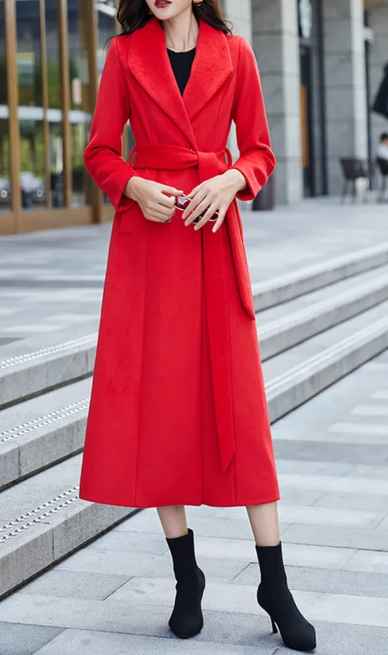 Refined Wool Blend Fit and Flare Double Breasted Belted Pocketed Coat