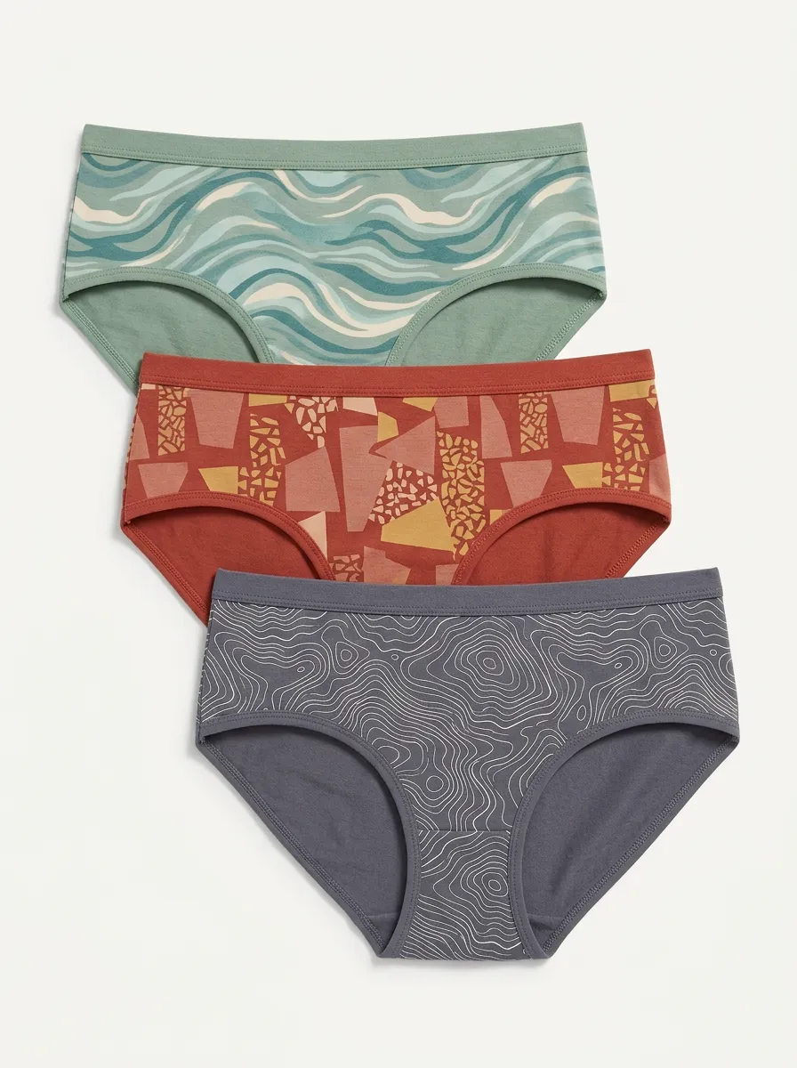Women's Abstract Wave Geometric Topographic Printed Three Pack Briefs