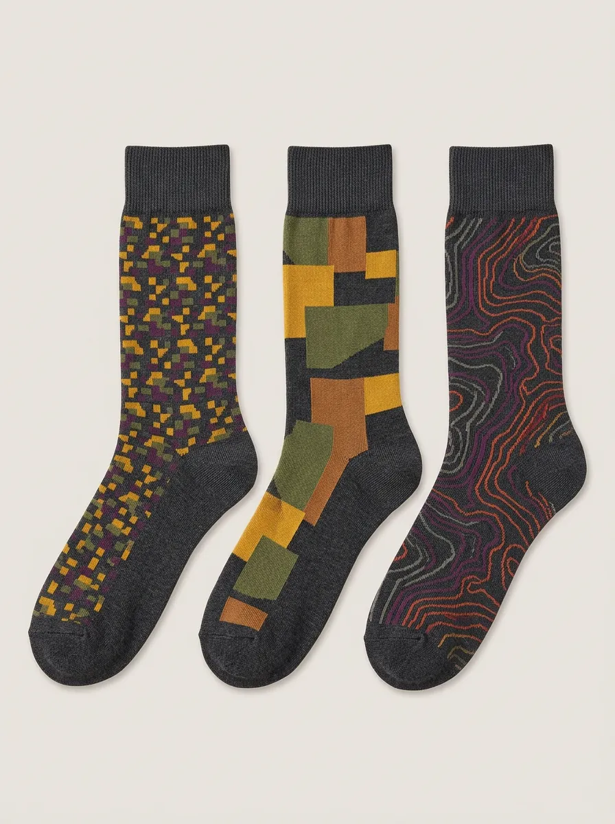 Men's Geometric Abstract Topographic Printed Three-Pack Socks