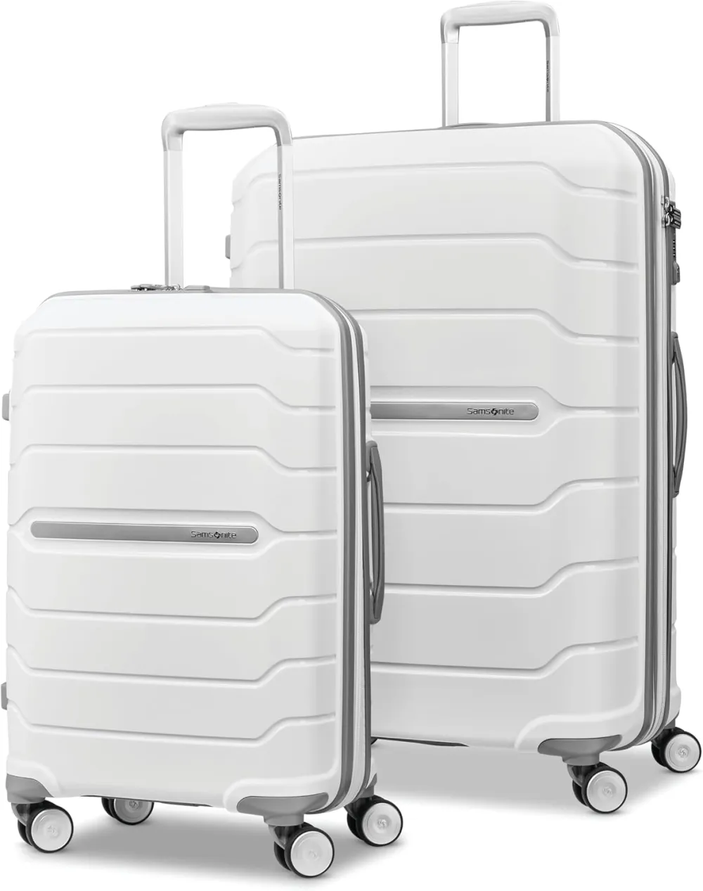 Samsonite Freeform Hardside Carry-On Luggage with Spinner Wheels - Hardshell Suitcase - TSA, Airline-Approved - Expandable Hard Shell, Smooth Rolling Wheels for Lightweight Travel - White/Grey