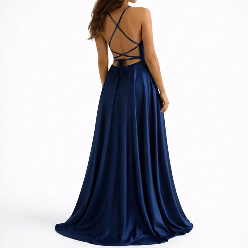 Women's Flowing Satin Formal Maxi Dress