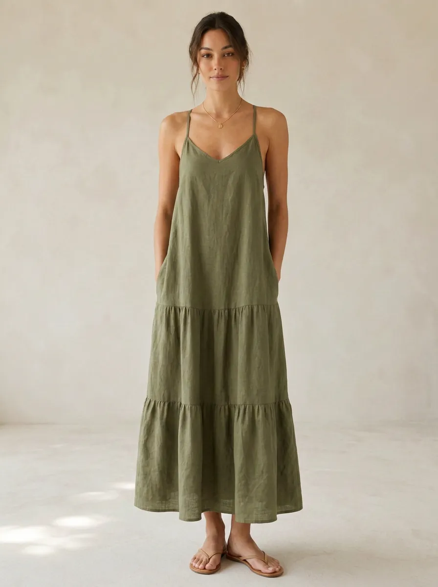 Women's Travel-Ready Casual Tiered Maxi Backless Dress