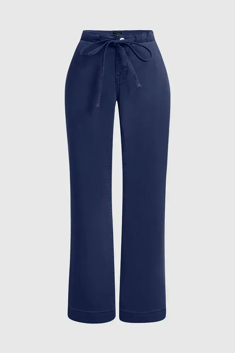 Drawstring Low Waist Wide Leg Jeans