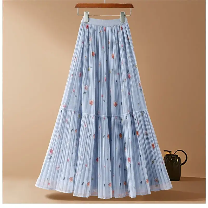 Minimal Mesh Floral Patchwork A-Line Midi Skirt