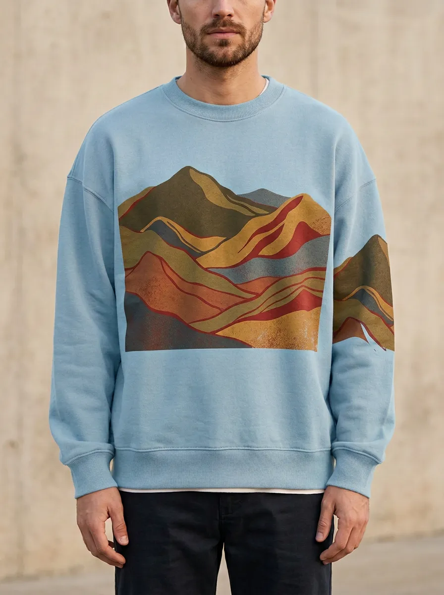Men's Nature Lover Abstract Mountain Landscape Printed Sweatshirt