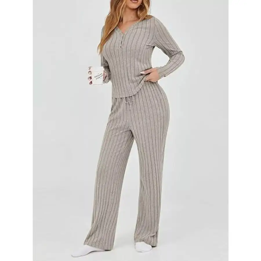 Relaxed Ribbed Knit Long Sleeve Top and Pants Set
