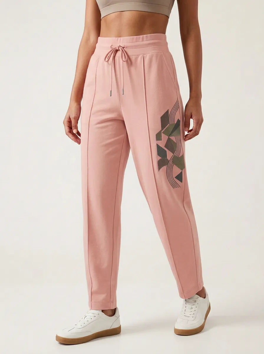 Women's Beige Graphic Print Joggers