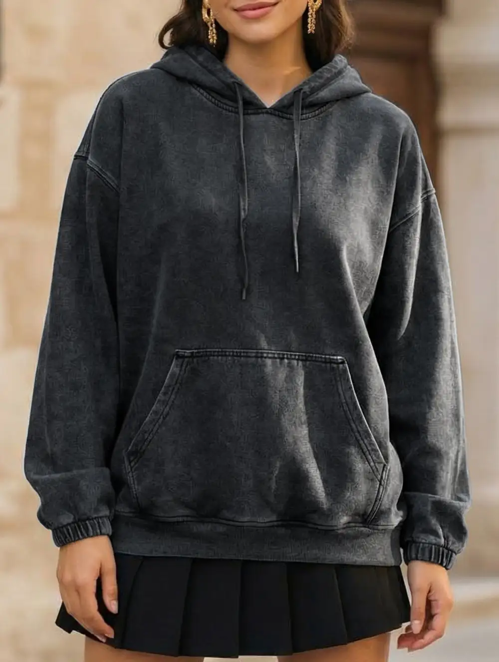 Denim Retro Hooded Pullover Sweatshirt