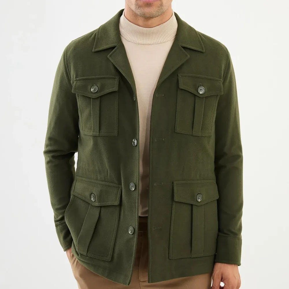 Slim Fit Safari Detail Wool Tailored Coat