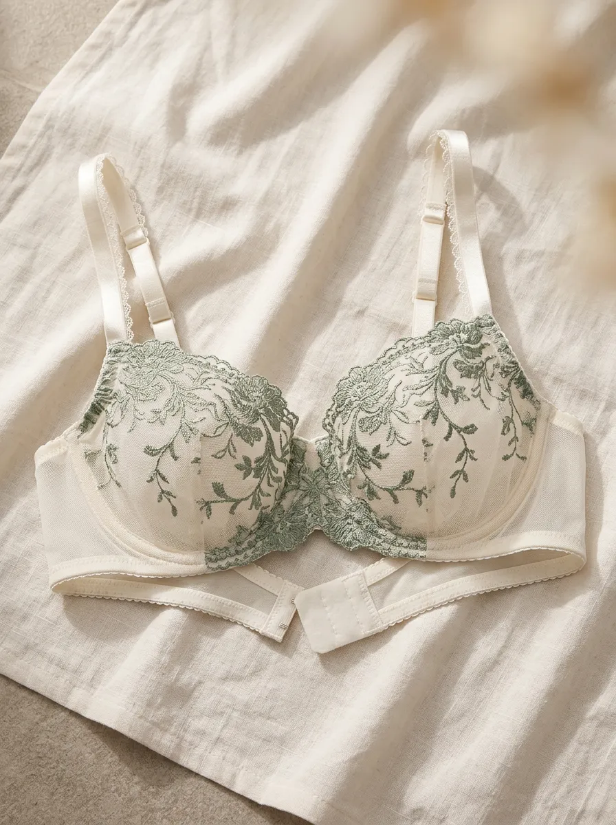 Women's Floral Embroidery Green Lace Printed Bra