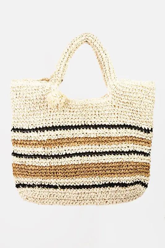 Striped Straw Tote Bag