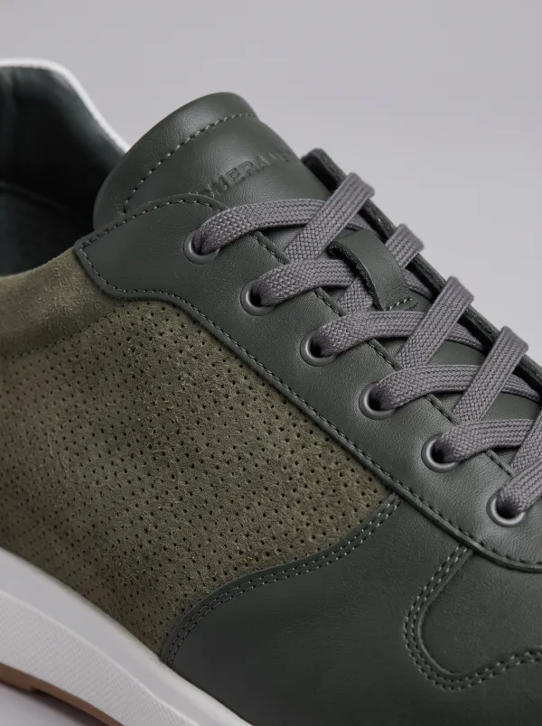 Leather-Panel Mixed-Media Paneled Men's Athletic Sneakers