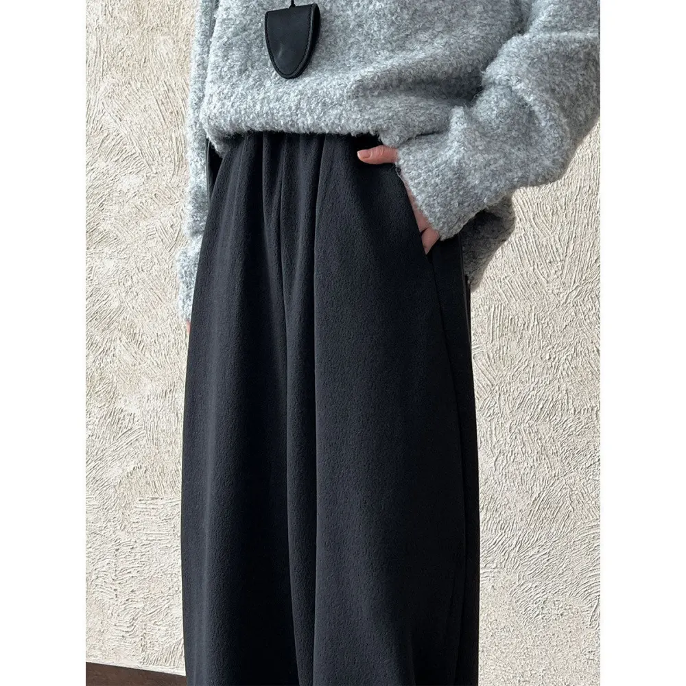 Casual Wool Fleece High Waist Straight Leg Pants