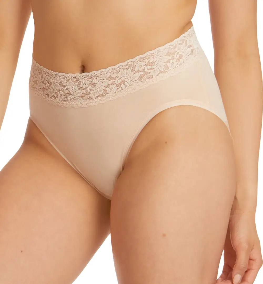 Classic High-Waist Stretch-Lace Cotton French Brief Panty