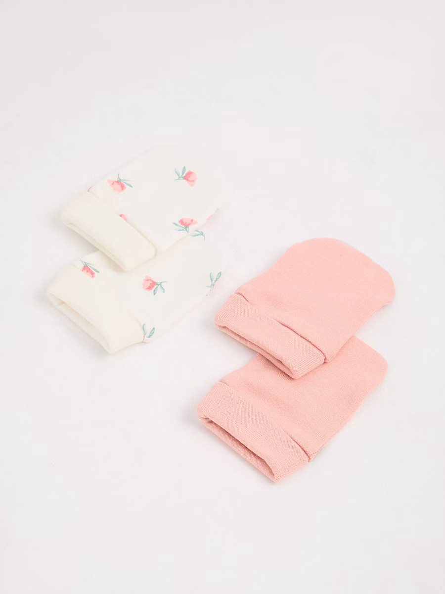Pink Floral Newborn Hats and Mittens 2 Pack detail 2