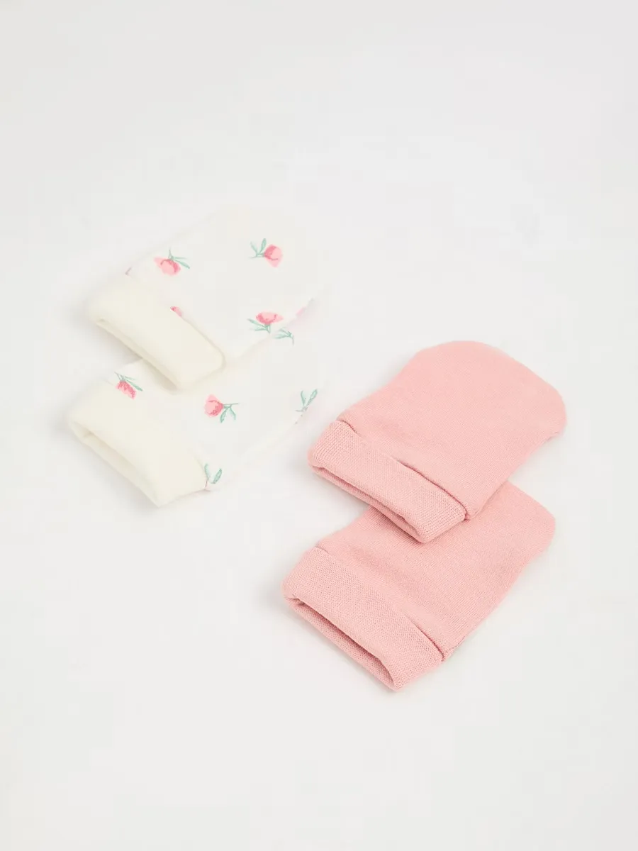 Pink Floral Newborn Hats and Mittens 2 Pack