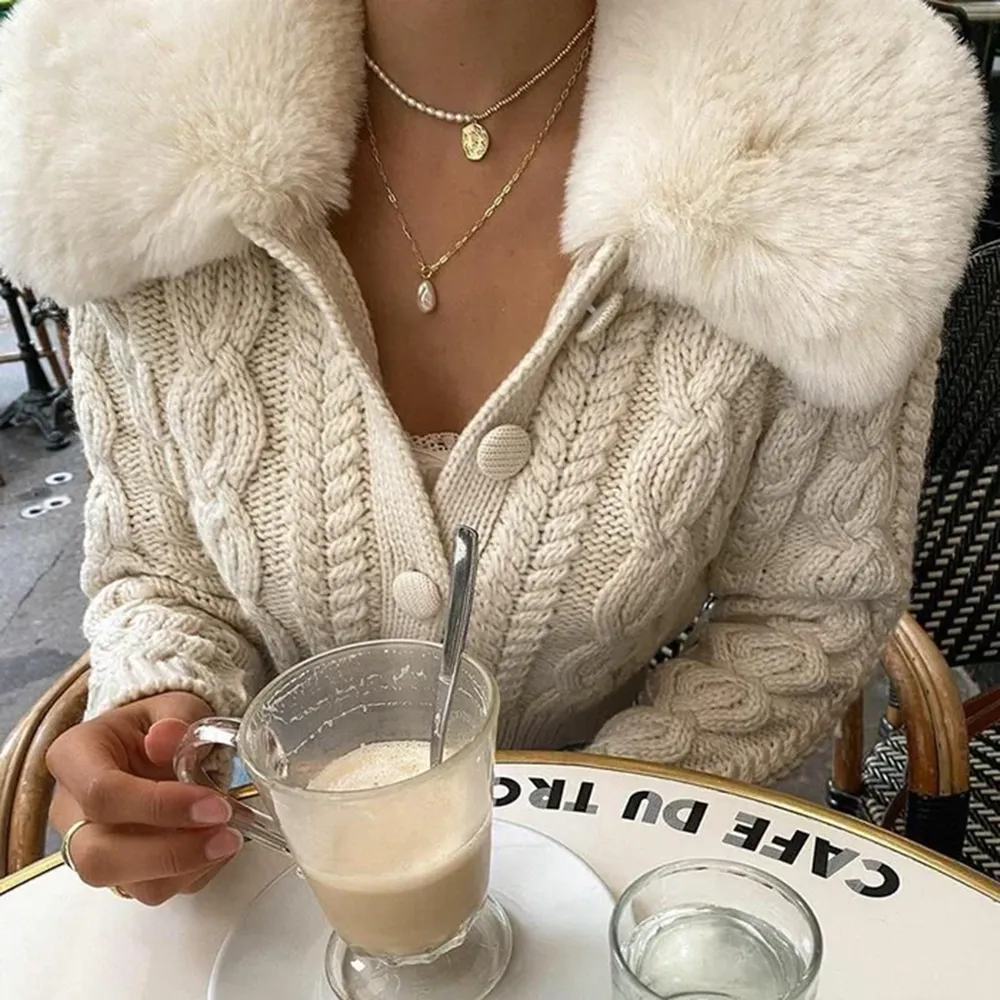 Faux Fur Knitted Cardigan
