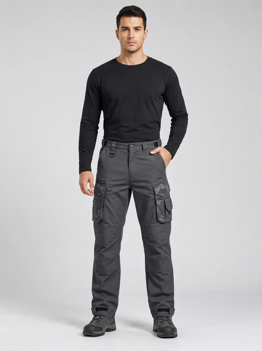 Men's Charcoal Grey Camo Tactical Cargo Pants