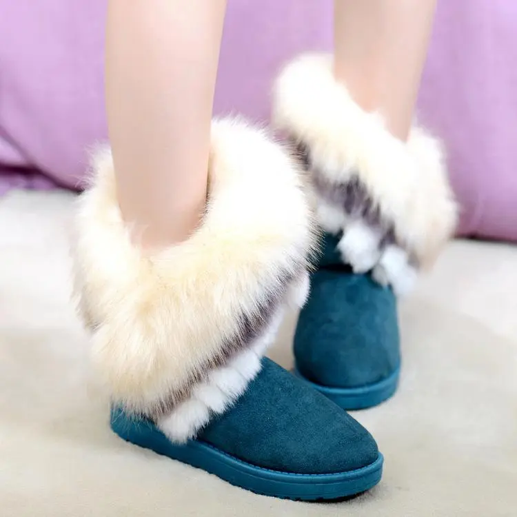 Winter Warm Fur Boots Artificial Fur Tassels Mid-Calf Boots For