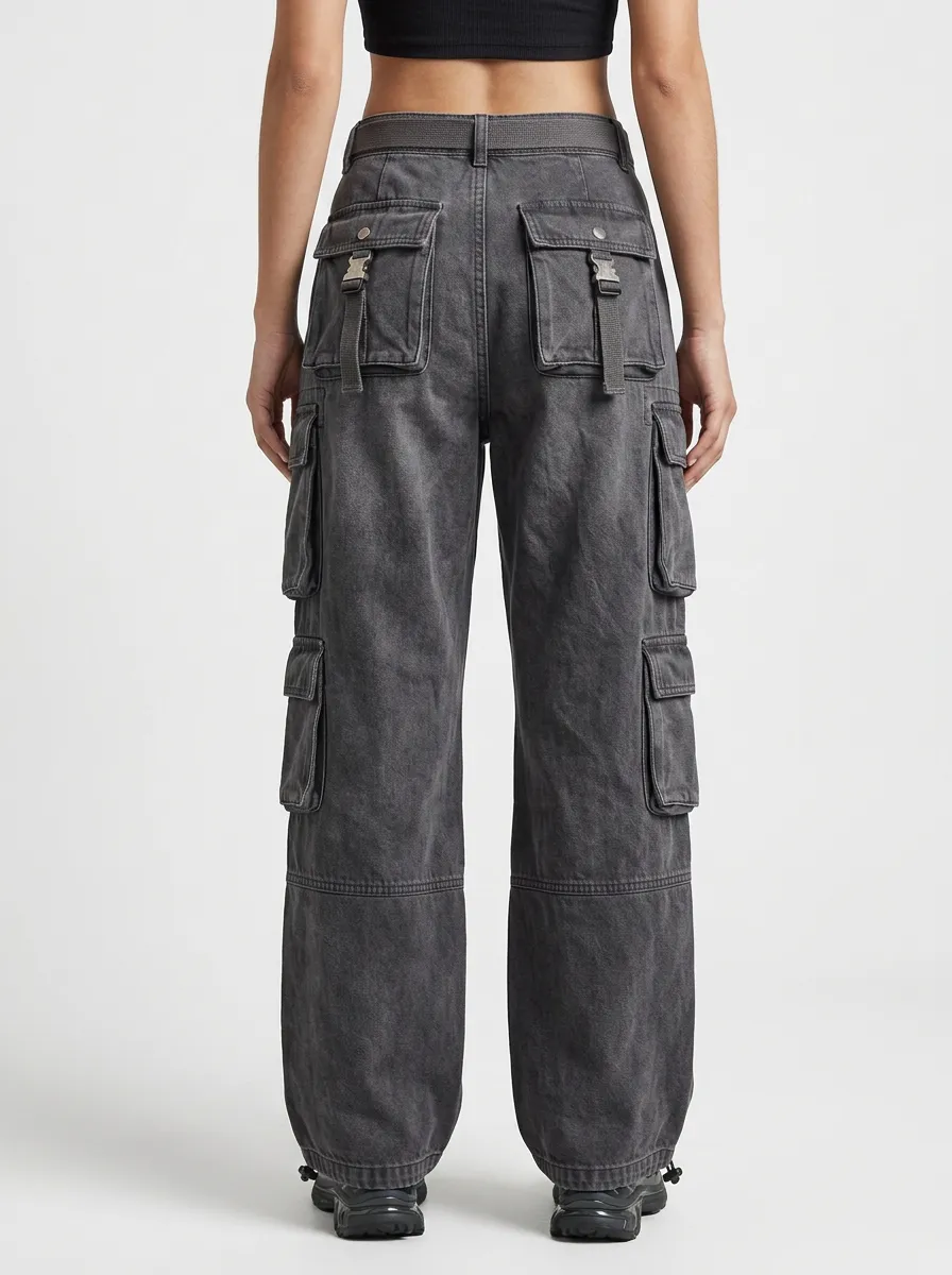 Minimal Multi Pocket Washed Finish Fit Women's Multi Pocket Cargo Pants