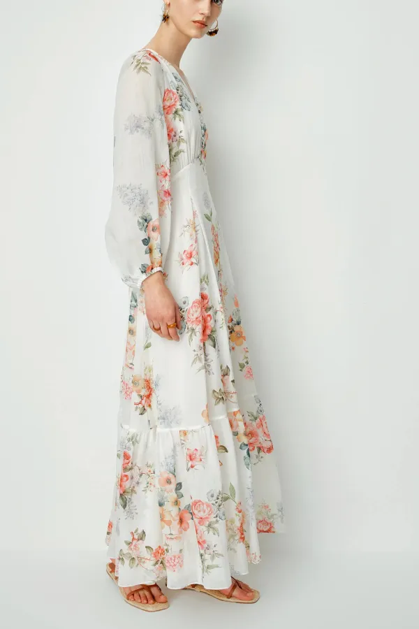 Long Sleeve Floral Lyocell Maxi Dress
