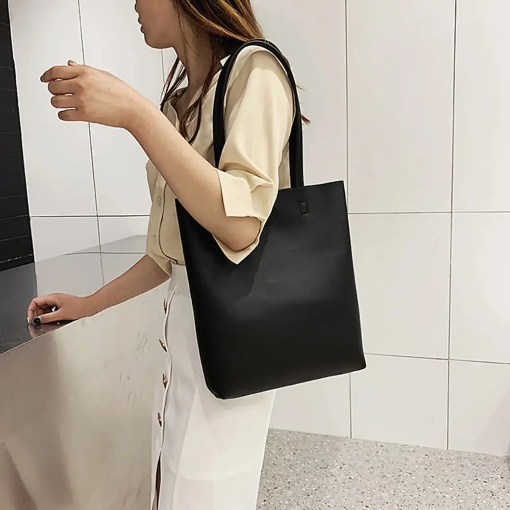 Minimalist Chic Black Leather Tote Bag