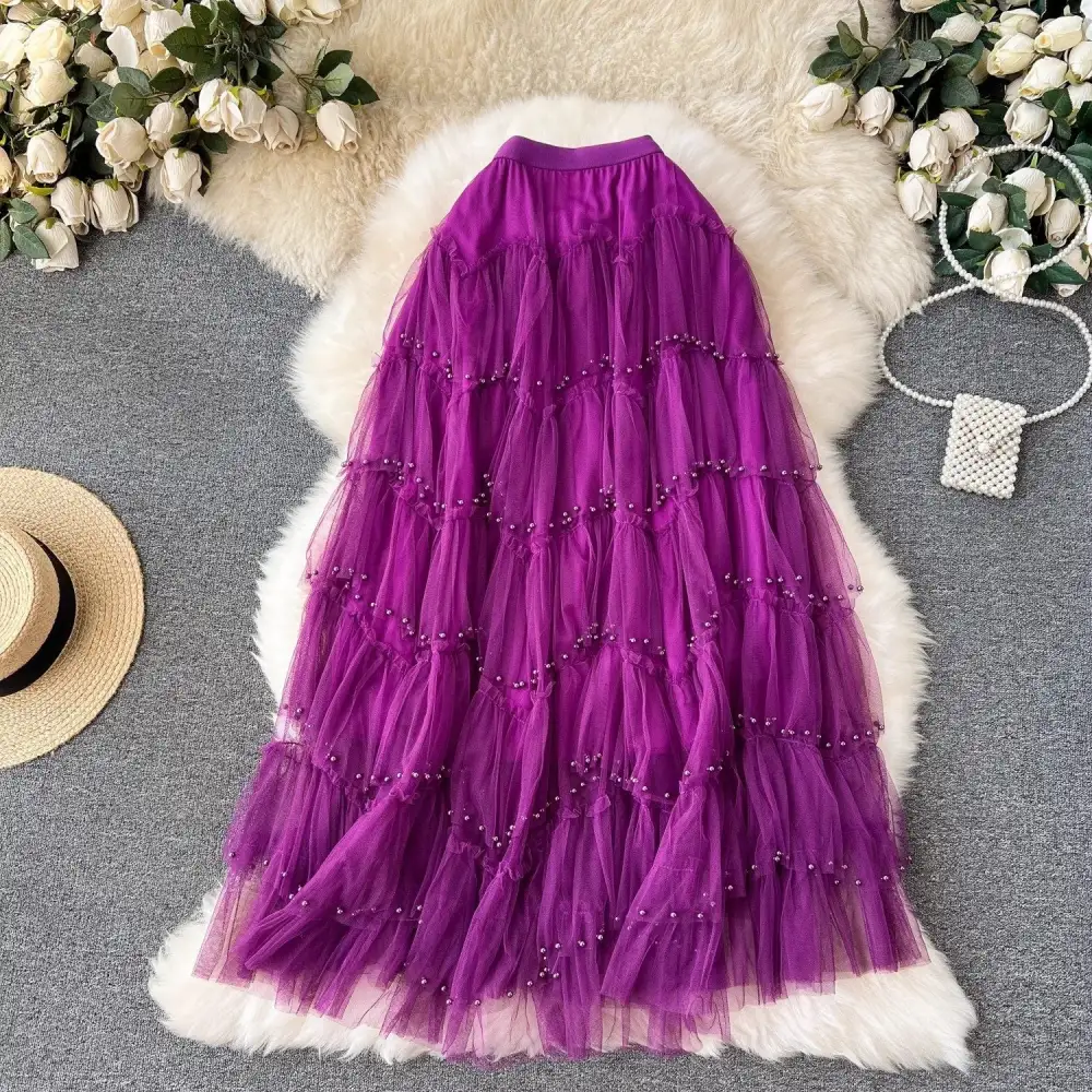 Beaded Hemline Mesh Skirt