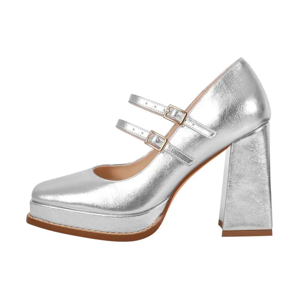 Modern Square Toe Low Platform Chunky Heel Pumps