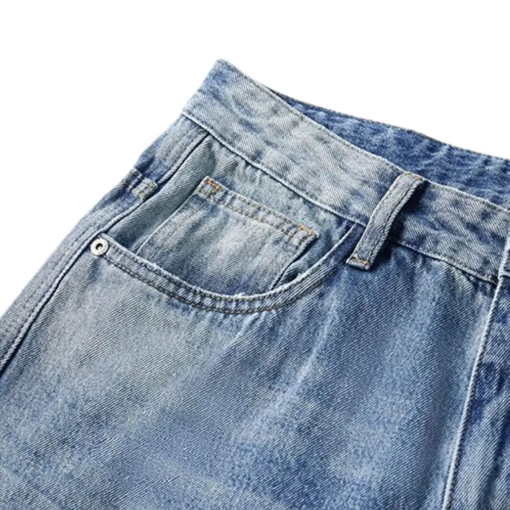 Straight Leg Distressed Ripped Denim Jeans