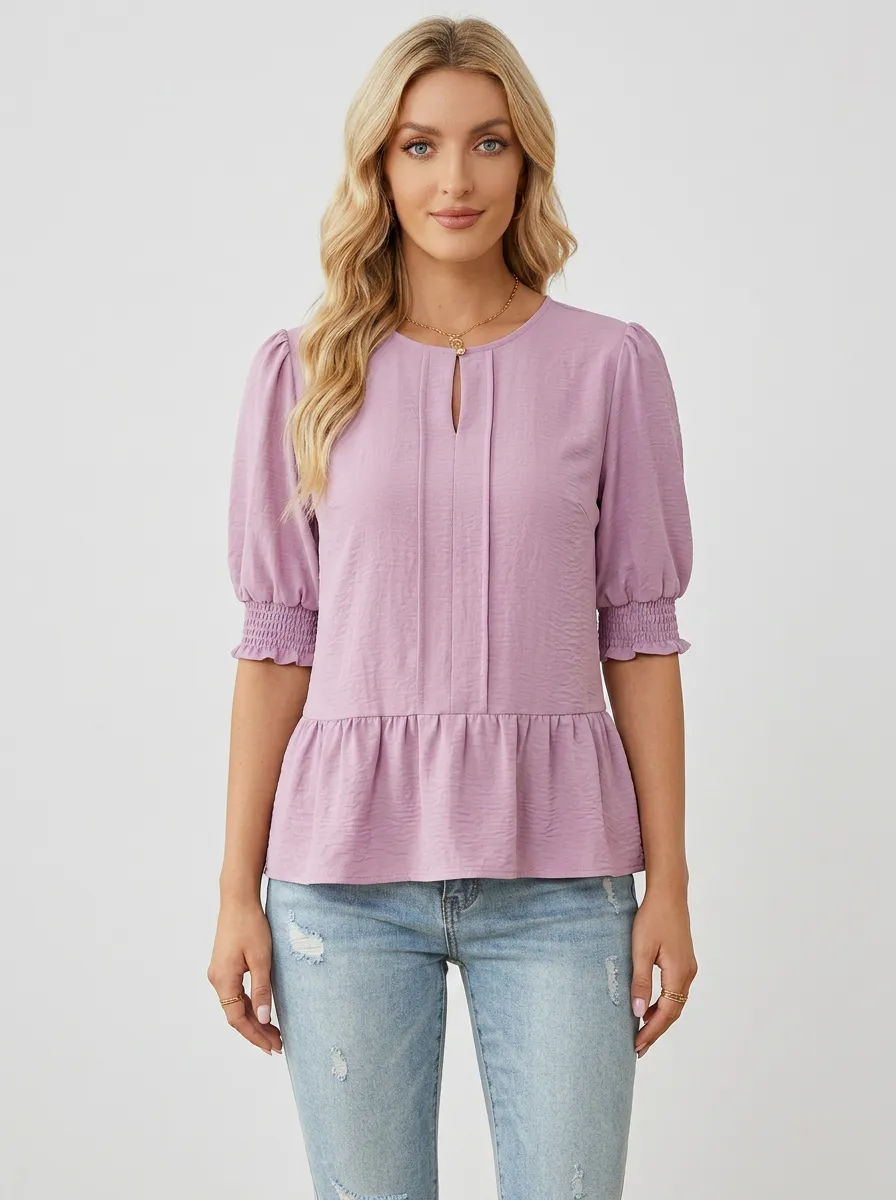 Puff Sleeve Peplum Blouse