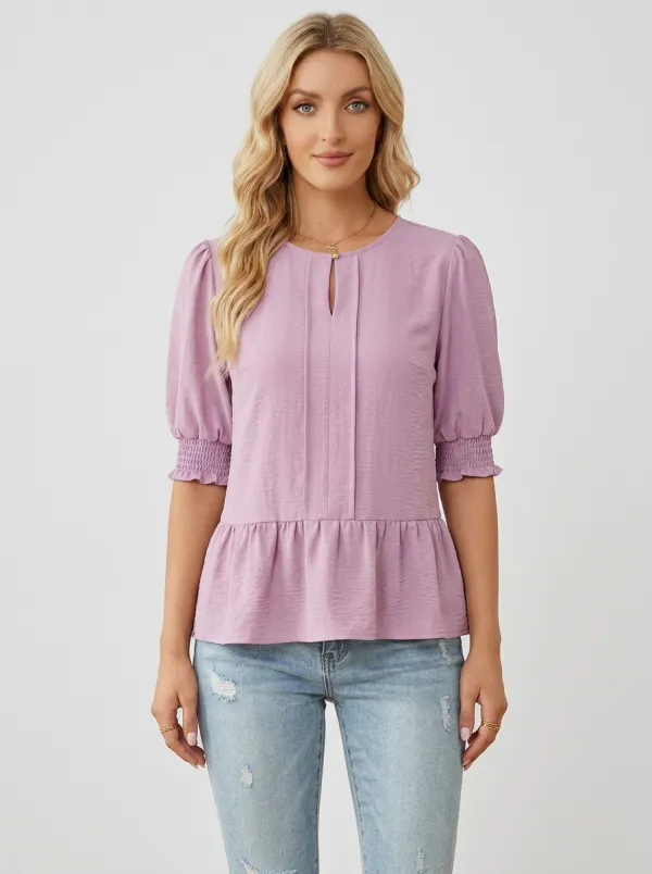 Puff Sleeve Peplum Blouse