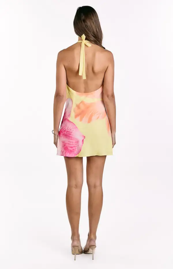 Halter Neck Floral Hibiscus Mini Dress