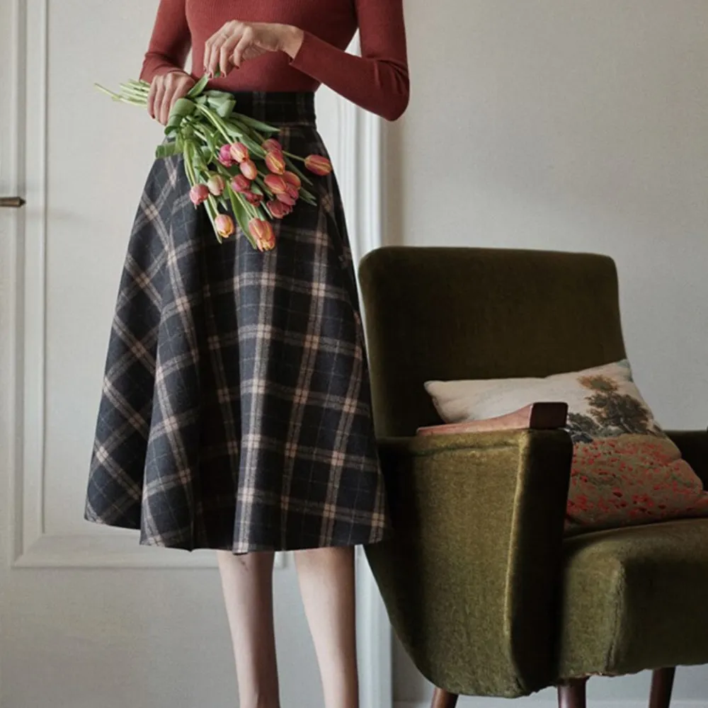 Minimal Street Everyday Casual Plaid Skirt