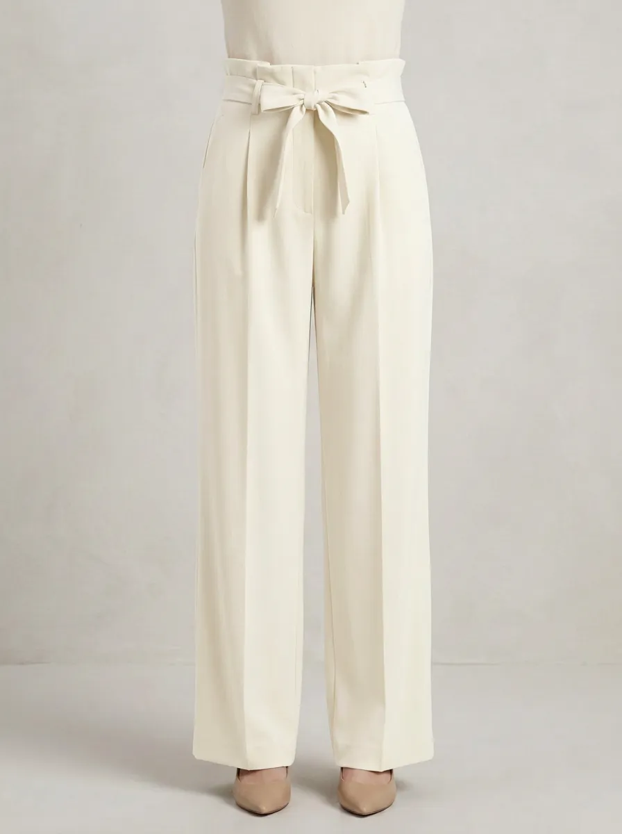 Tailored High-Waisted Tie-Front Wide-Leg Trousers