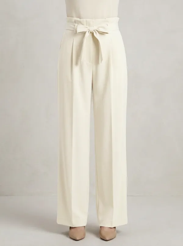 Tailored High-Waisted Tie-Front Wide-Leg Trousers