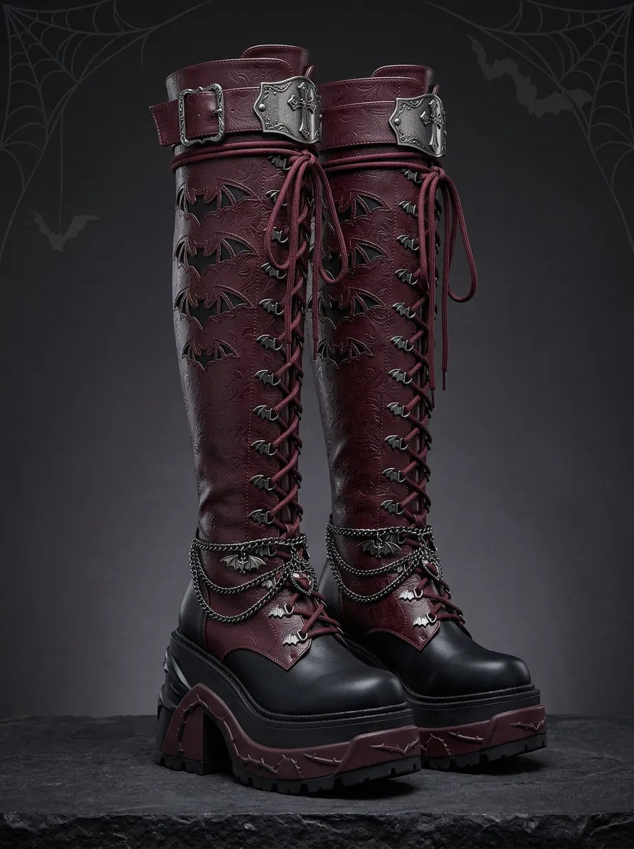 Darkwear Bat Chain Silhouette Women's Gothic Platform Boots