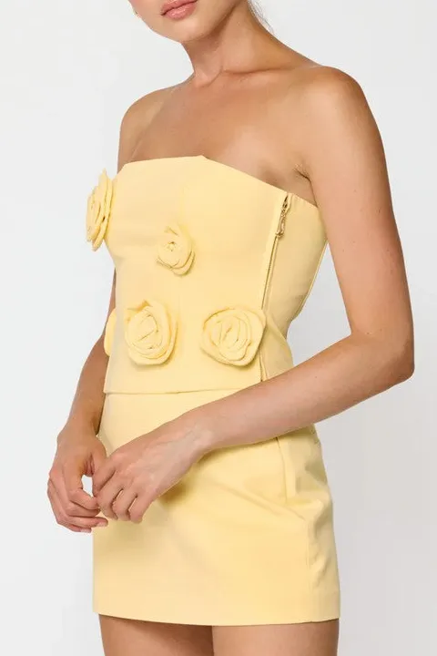 Yellow 3D Rose Applique Tube Top
