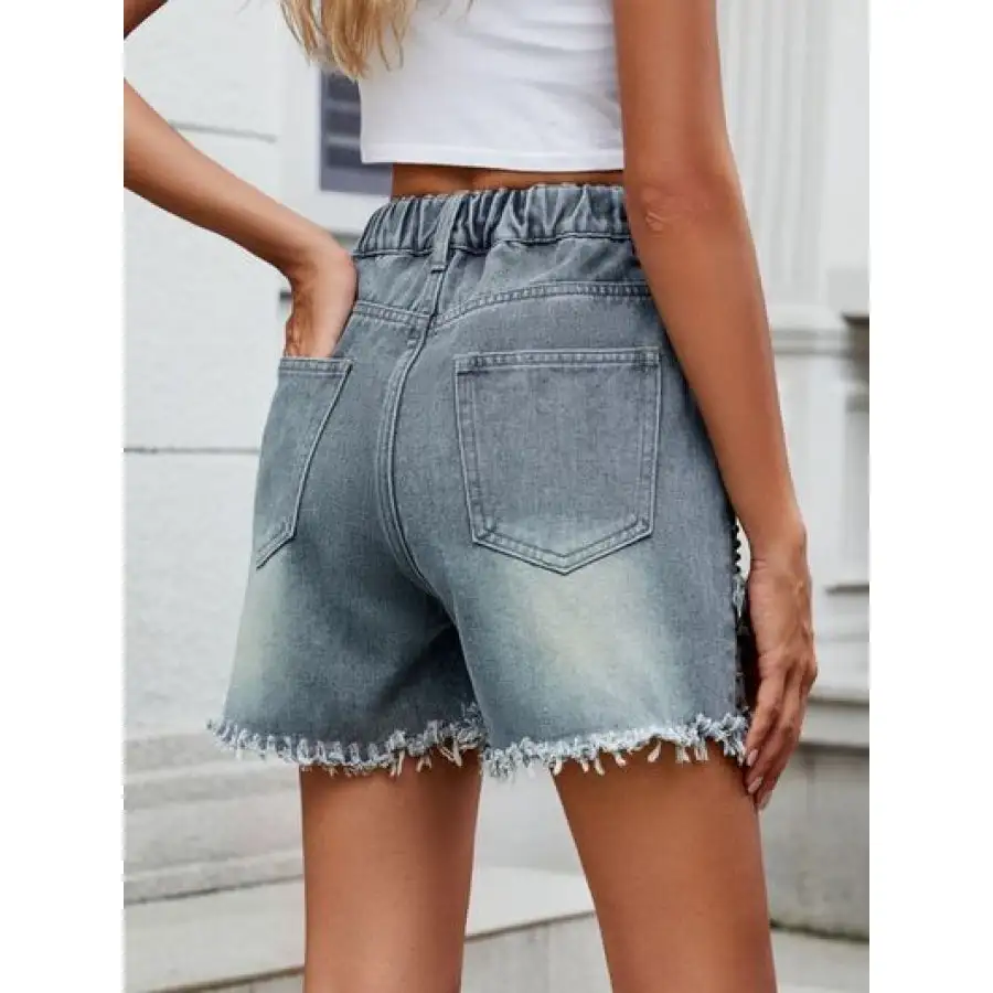 Raw Hem Pocketed Washed Denim Shorts