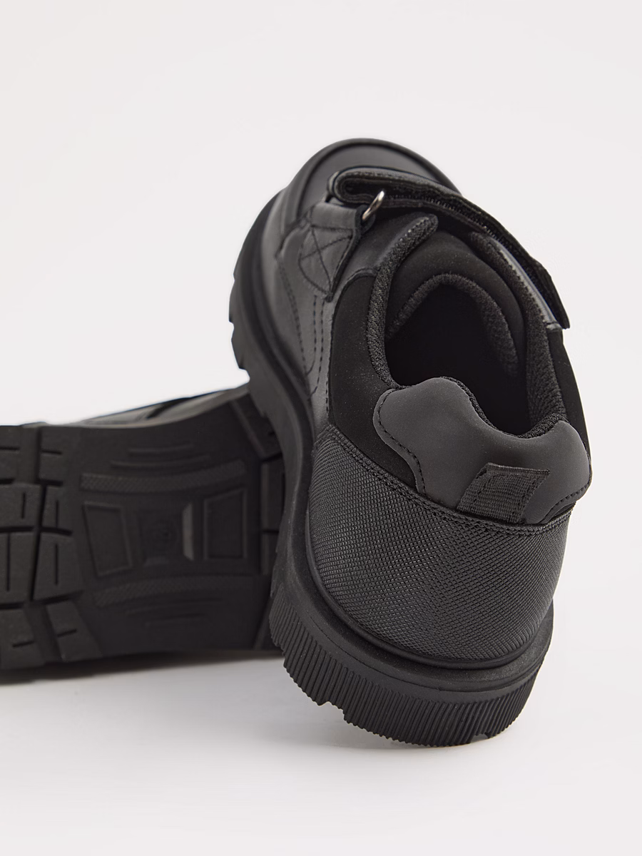Black Leather Strap Moccasin School Shoes detail 1