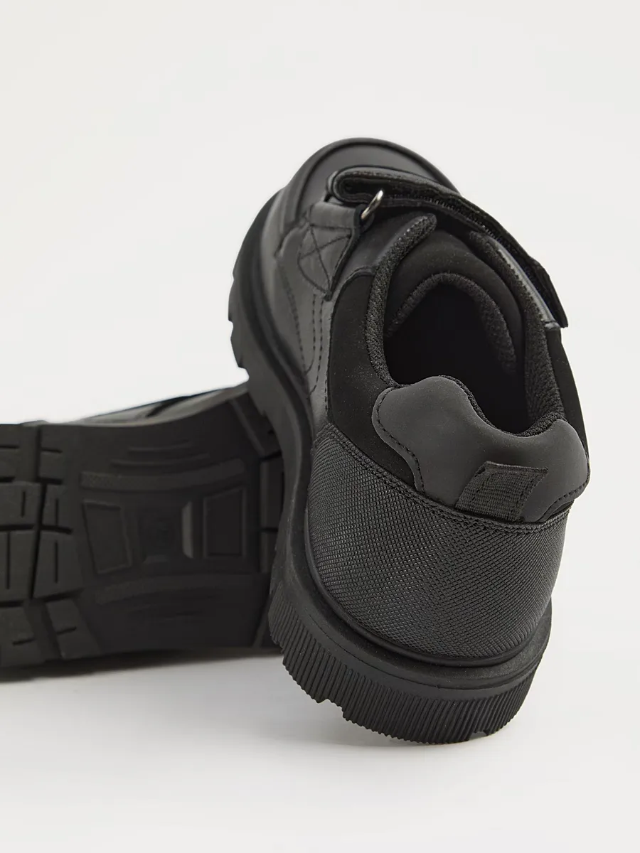 Black Leather Strap Moccasin School Shoes