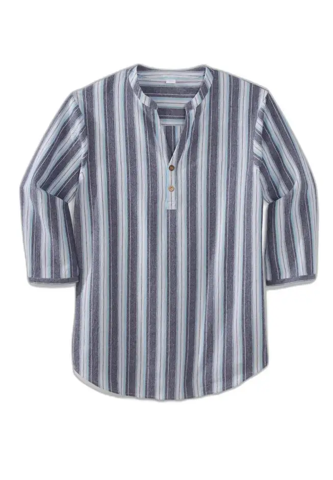 Gauze Mandarin Collar 3/4 Sleeve Shirt