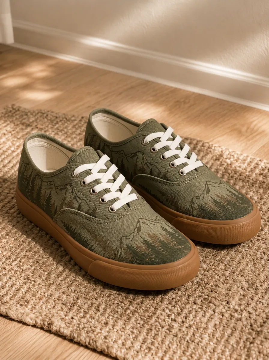 Men's Modern Outdoor Nature Mountain Forest Patterned Canvas Shoes