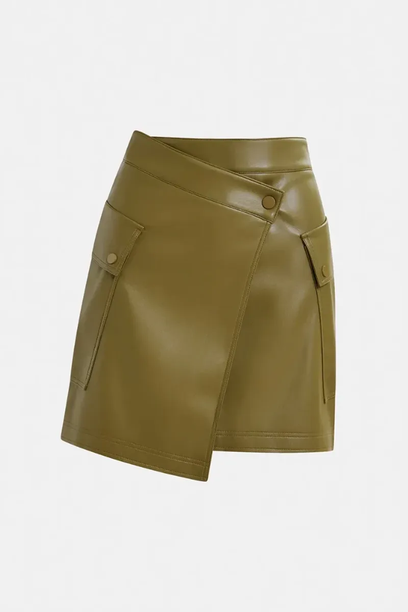 Faux Leather Mini Wrap Skirts