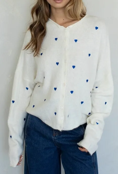 White with Blue Dot Print Cardigan