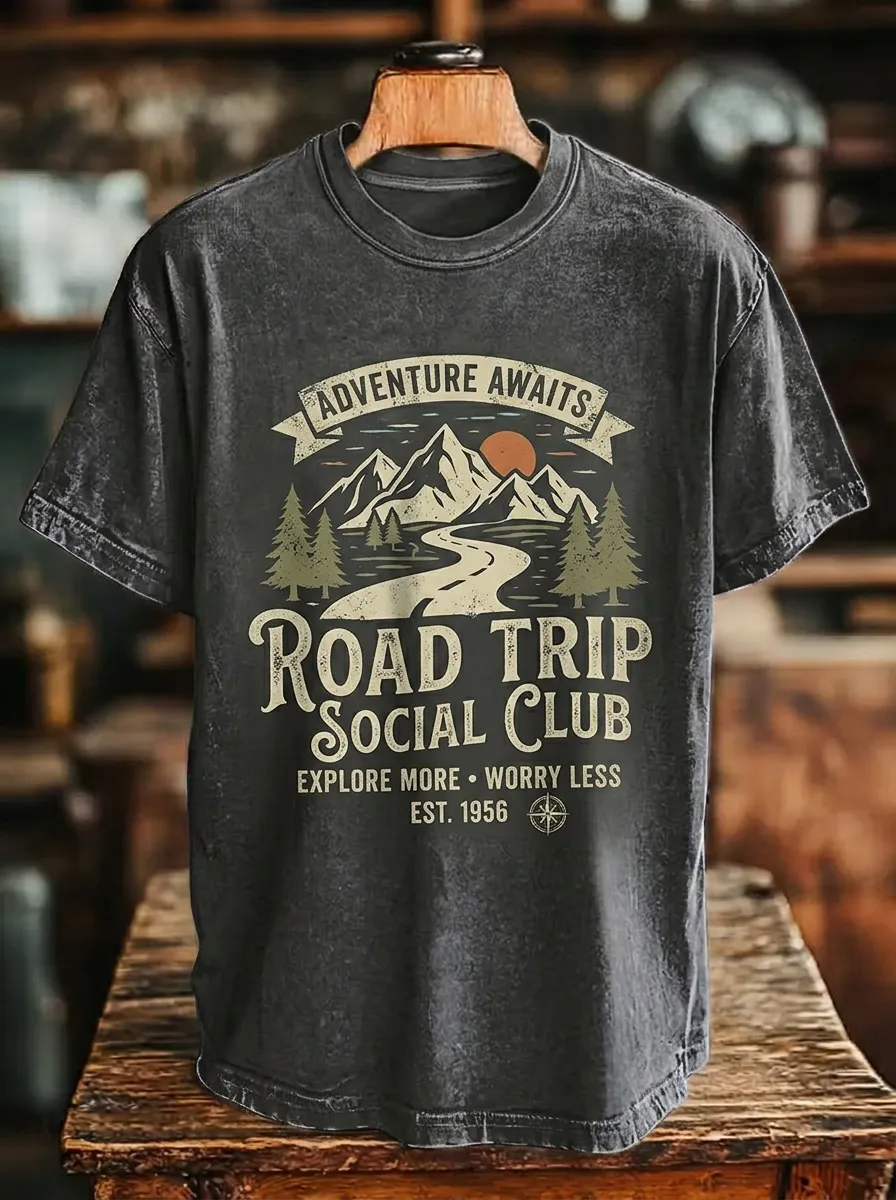 Unisex Road Trip Adventure Mountain Printed T-shirt