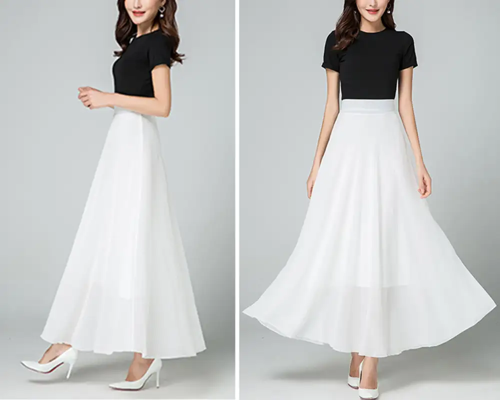 Everyday Elastic Waist Chiffon A Line Maxi Skirt